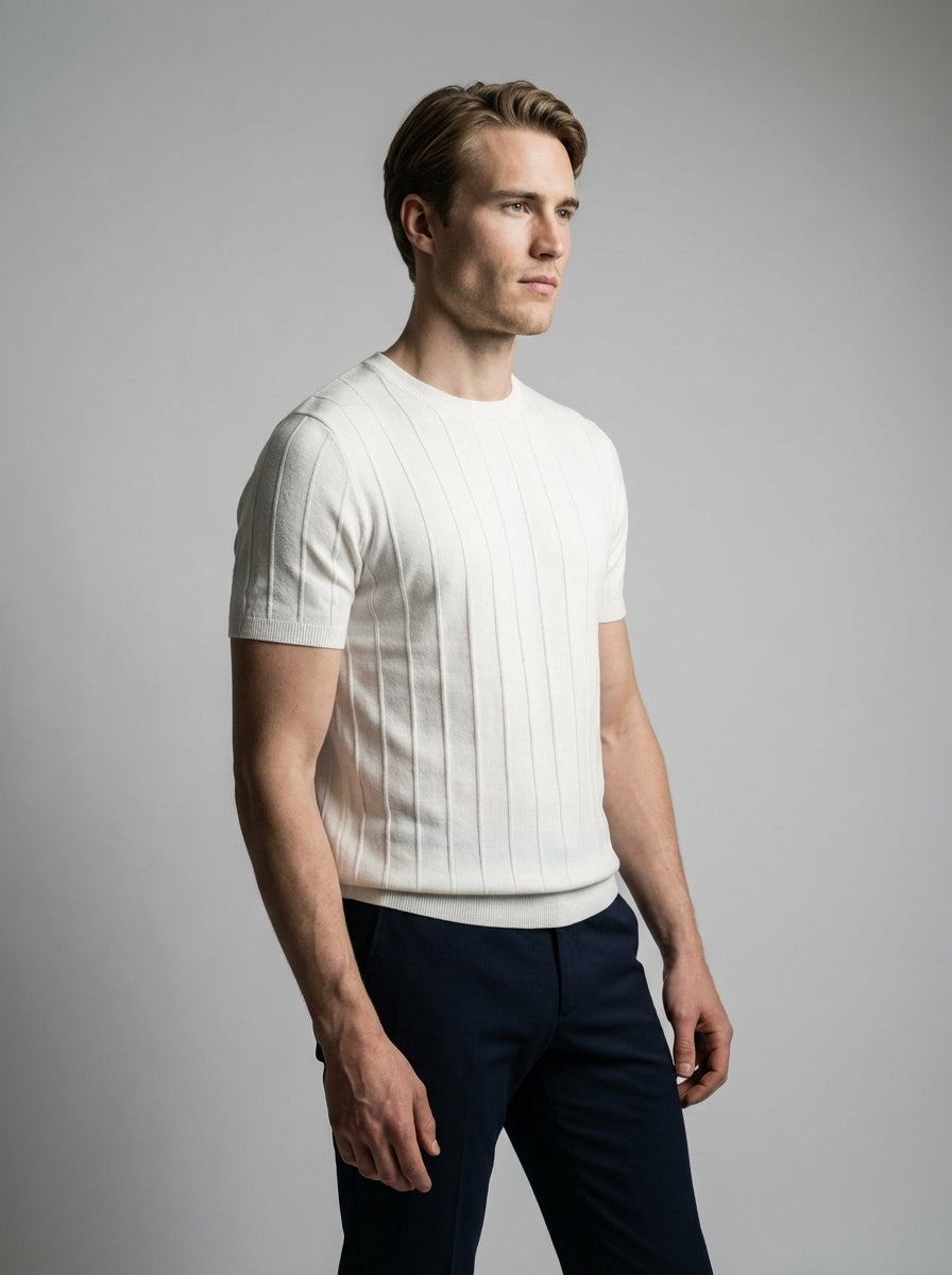 Torven | Fit Shirt Ribbed Crew Neck Tee Vertical Knit Slim Cut