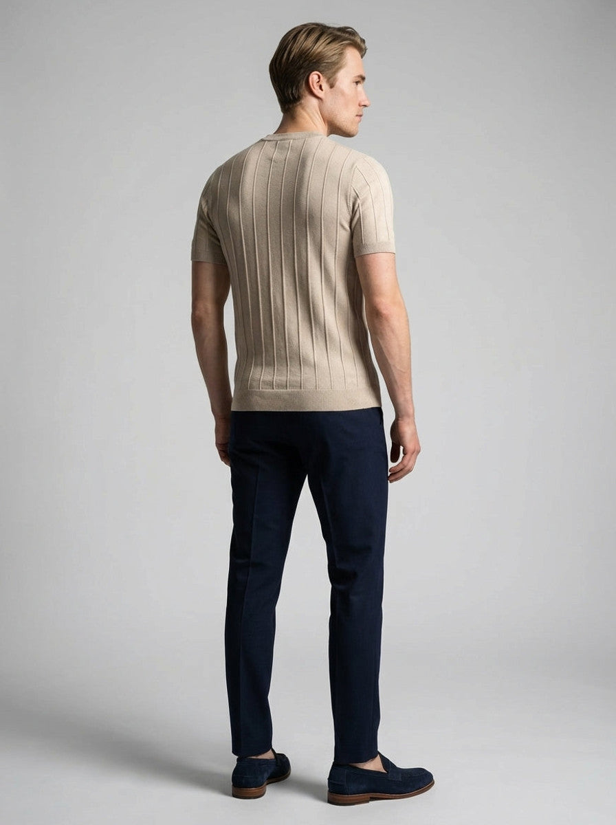 Torven | Fit Shirt Ribbed Crew Neck Tee Vertical Knit Slim Cut