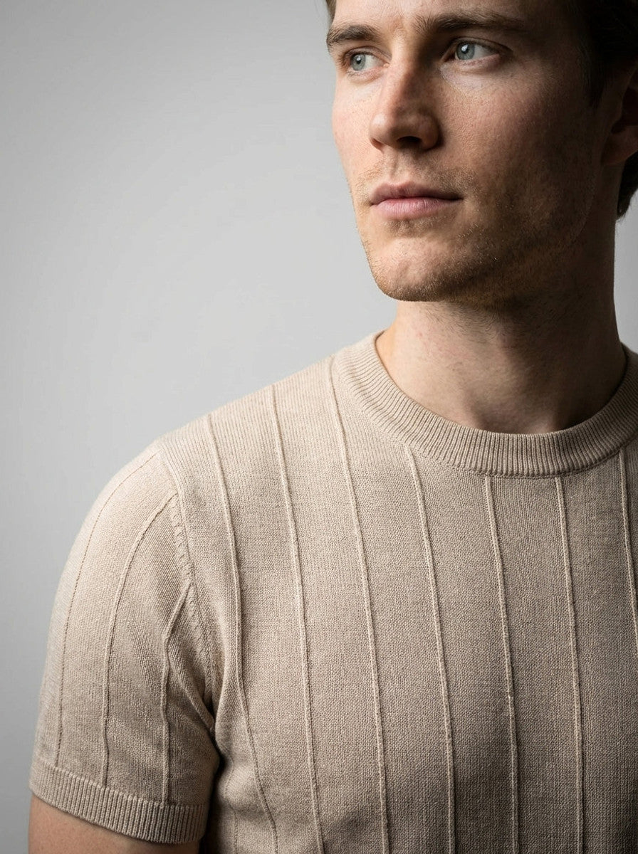 Torven | Fit Shirt Ribbed Crew Neck Tee Vertical Knit Slim Cut