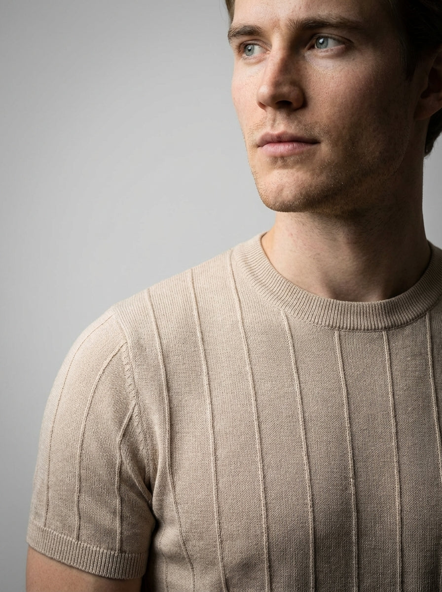 Torven | Fit Shirt Ribbed Crew Neck Tee Vertical Knit Slim Cut