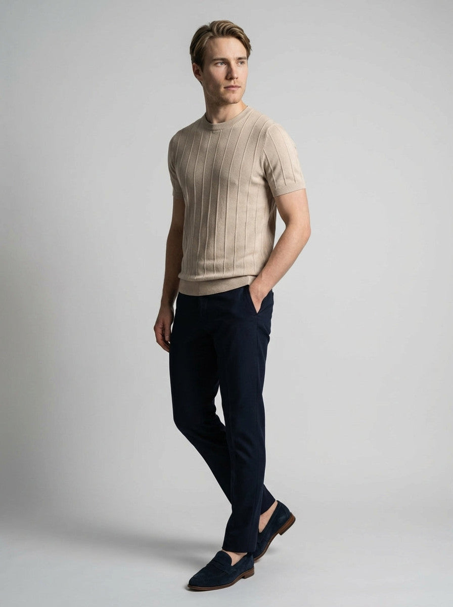 Torven | Fit Shirt Ribbed Crew Neck Tee Vertical Knit Slim Cut