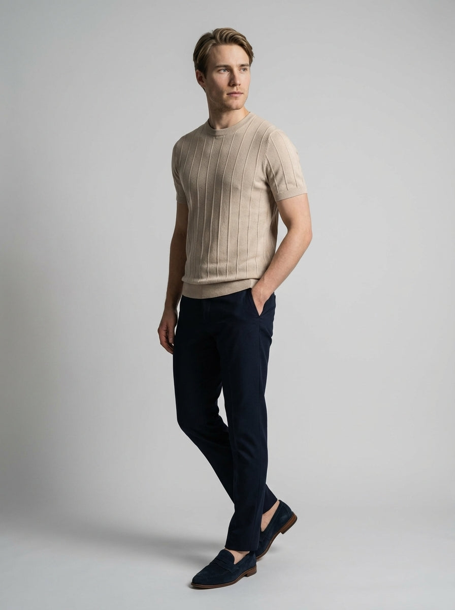 Torven | Fit Shirt Ribbed Crew Neck Tee Vertical Knit Slim Cut