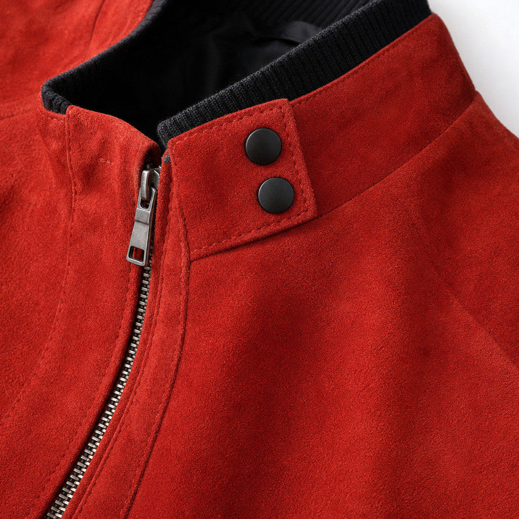 Stafford | Suede Bomber Jacket Wool Lined Crimson Red – Product Photo