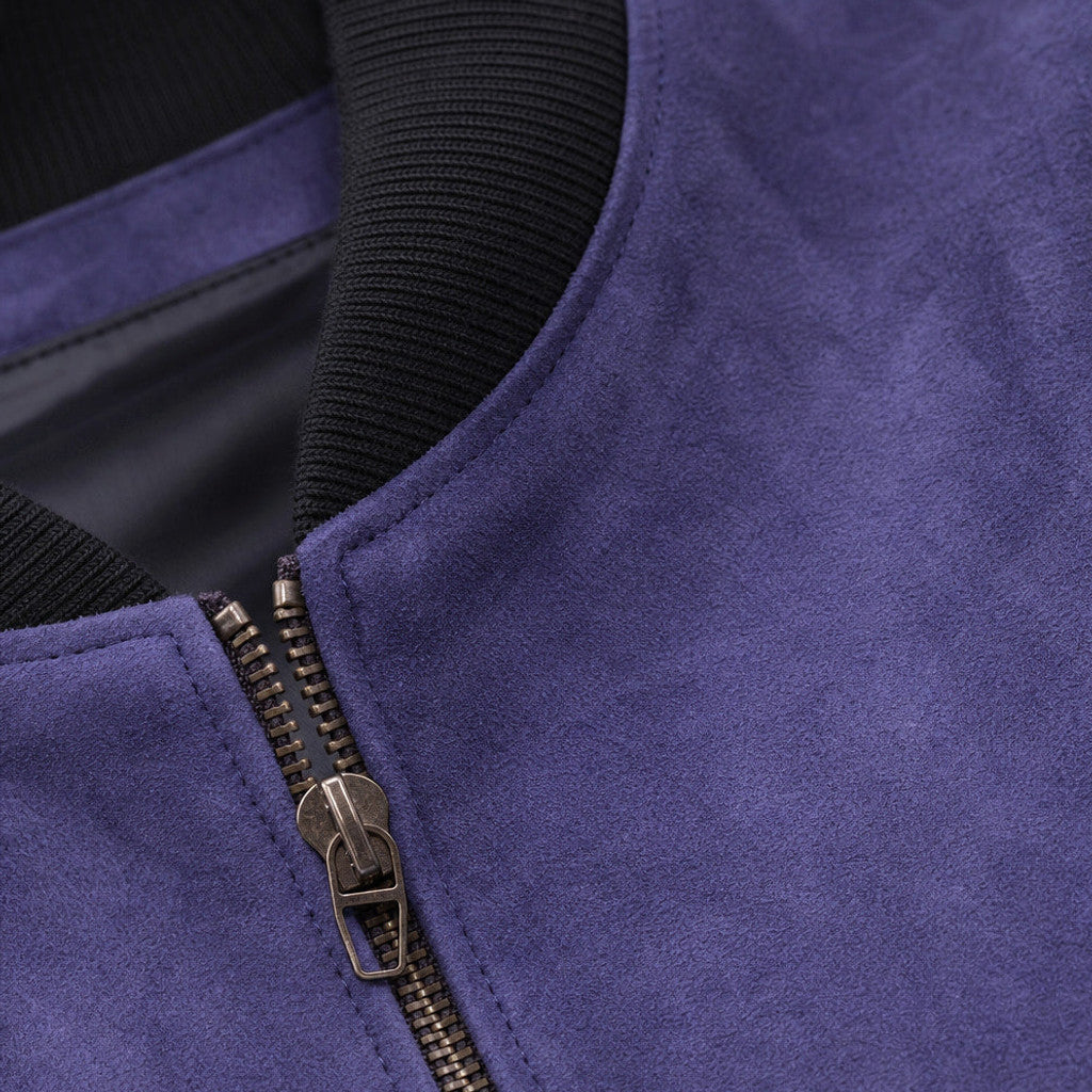 Tobias | Suede Bomber Jacket Indigo – Product Photo