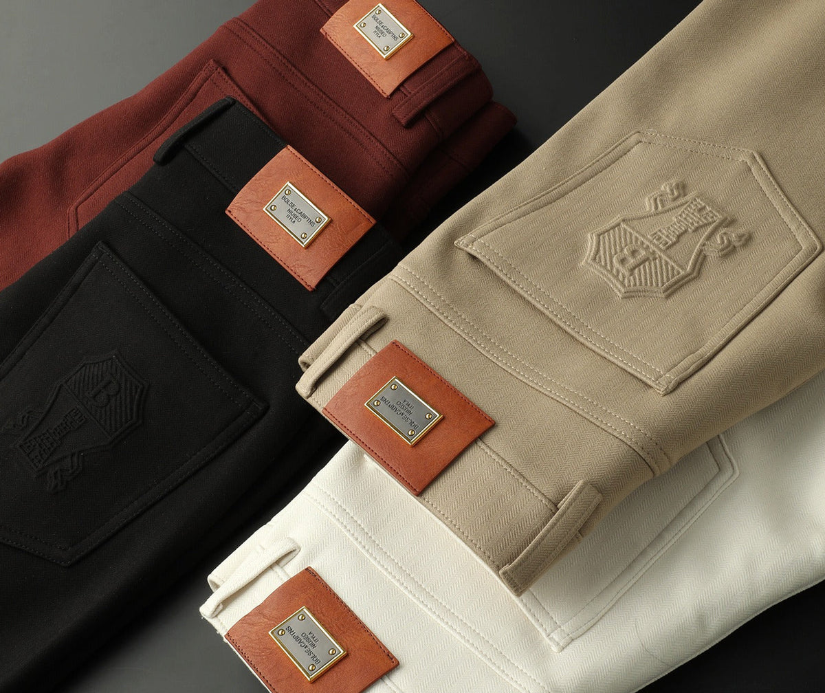 Halvex | Trouser Herringbone Tailored Tonal Crest Embroidery