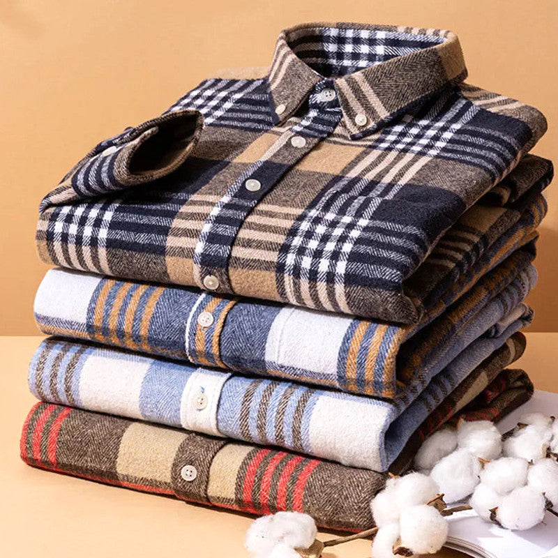 Relveck | Flannel Shirt Brushed Cotton Button-Down Tailored Fit
