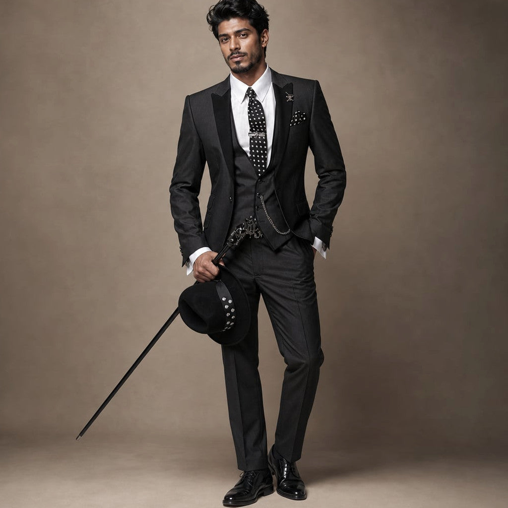 3-Piece Men's Suit Set Blazer Waistcoat Trousers Black – Product Photo