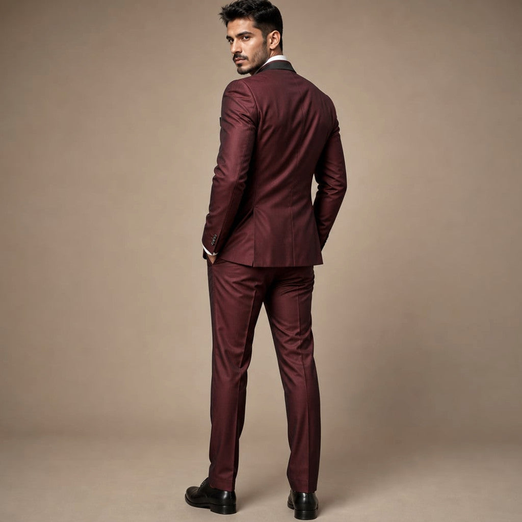 3-Piece Men's Suit Set Blazer Waistcoat Trousers Burgundy – Full Look