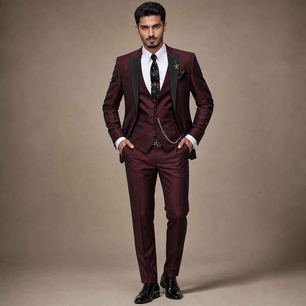 3-Piece Men's Suit Set Blazer Waistcoat Trousers in Burgundy – Tomosino Premium Menswear