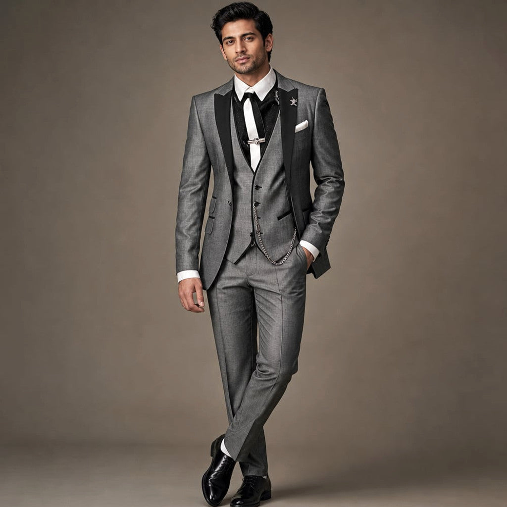 3-Piece Men's Suit Set Blazer Waistcoat Trousers Gray – Product Photo