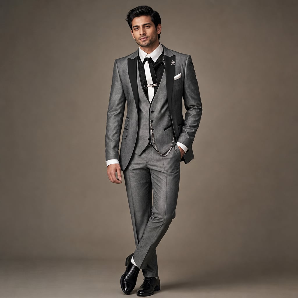 3-Piece Men's Suit Set Blazer Waistcoat Trousers Gray – Product Photo