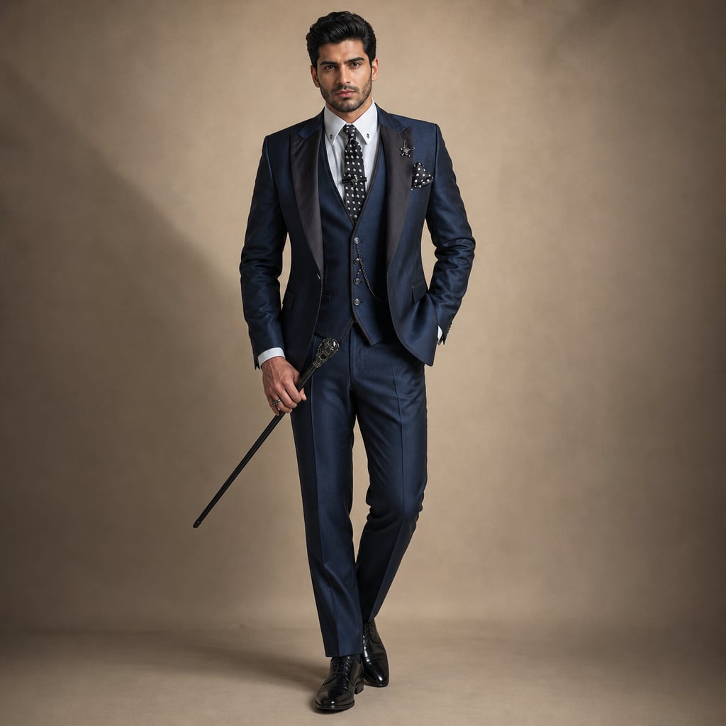 3-Piece Men's Suit Set Blazer Waistcoat Trousers Navy Blue – Product Photo