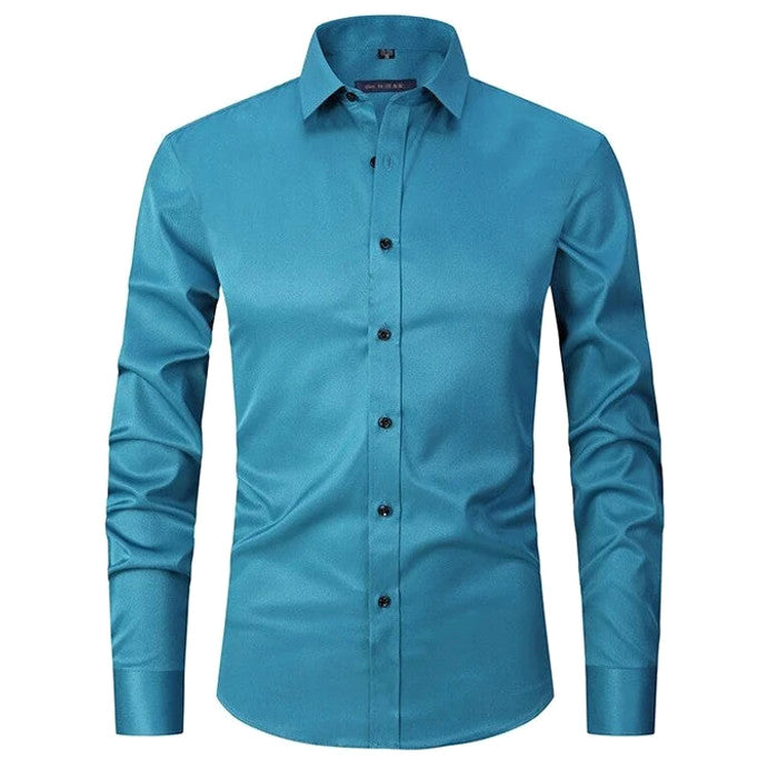 Norven | Dress Shirt Stretch Slim Fit Button-Front Long Sleeve