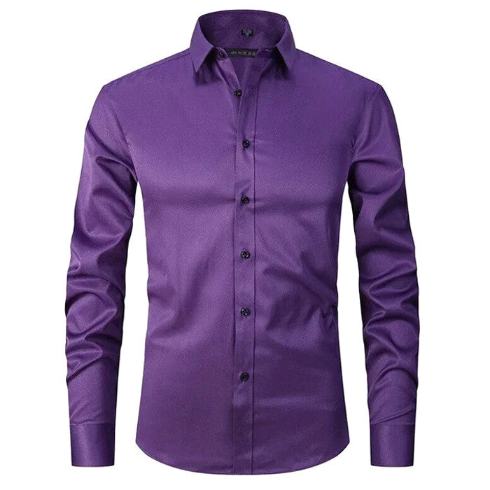 Norven | Dress Shirt Stretch Slim Fit Button-Front Long Sleeve