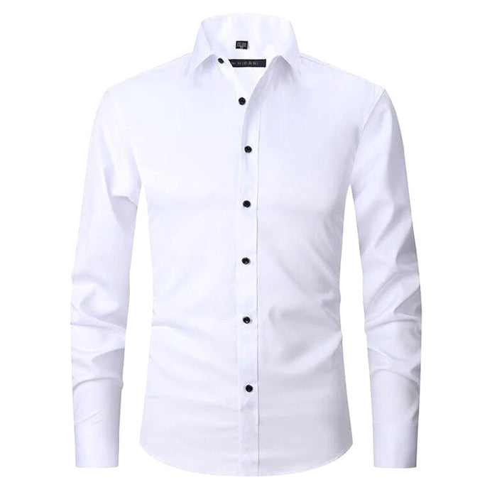 Slim fit stretch dress shirt in White with button front – Tomosino