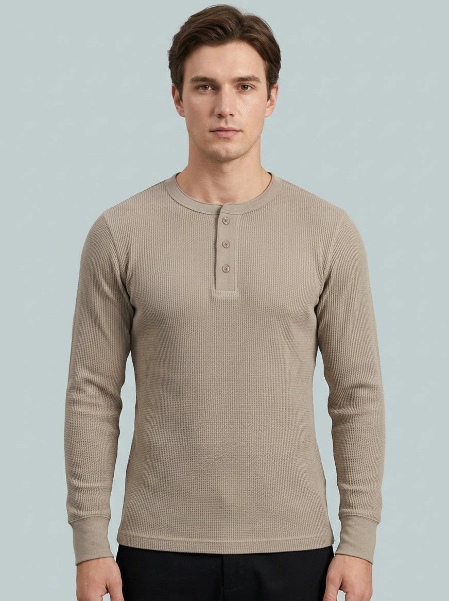 Henley Shirt — On Model - Upper Body | Generated by Modelize