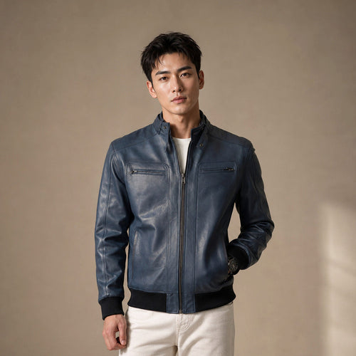 Aldbury | Bomber Jacket Snap Collar Blue in Blue – Premium Editorial
