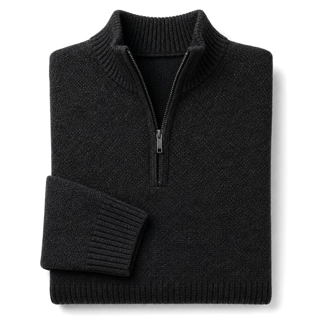 Aldous | Quarter Zip Sweater Merino Knit Slim Fit Black – Product Photo