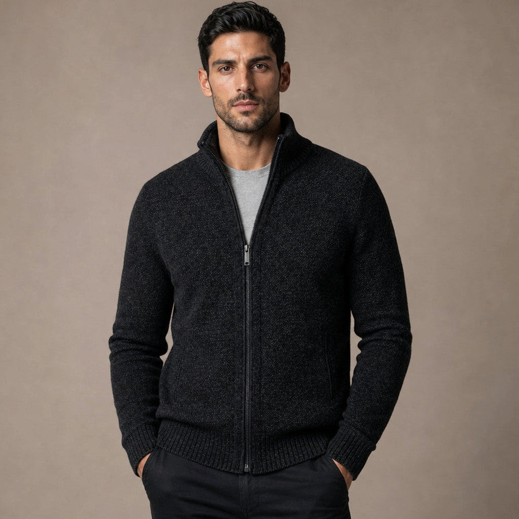 Aldous | Quarter Zip Sweater Merino Knit Slim Fit in Black – Premium Editorial