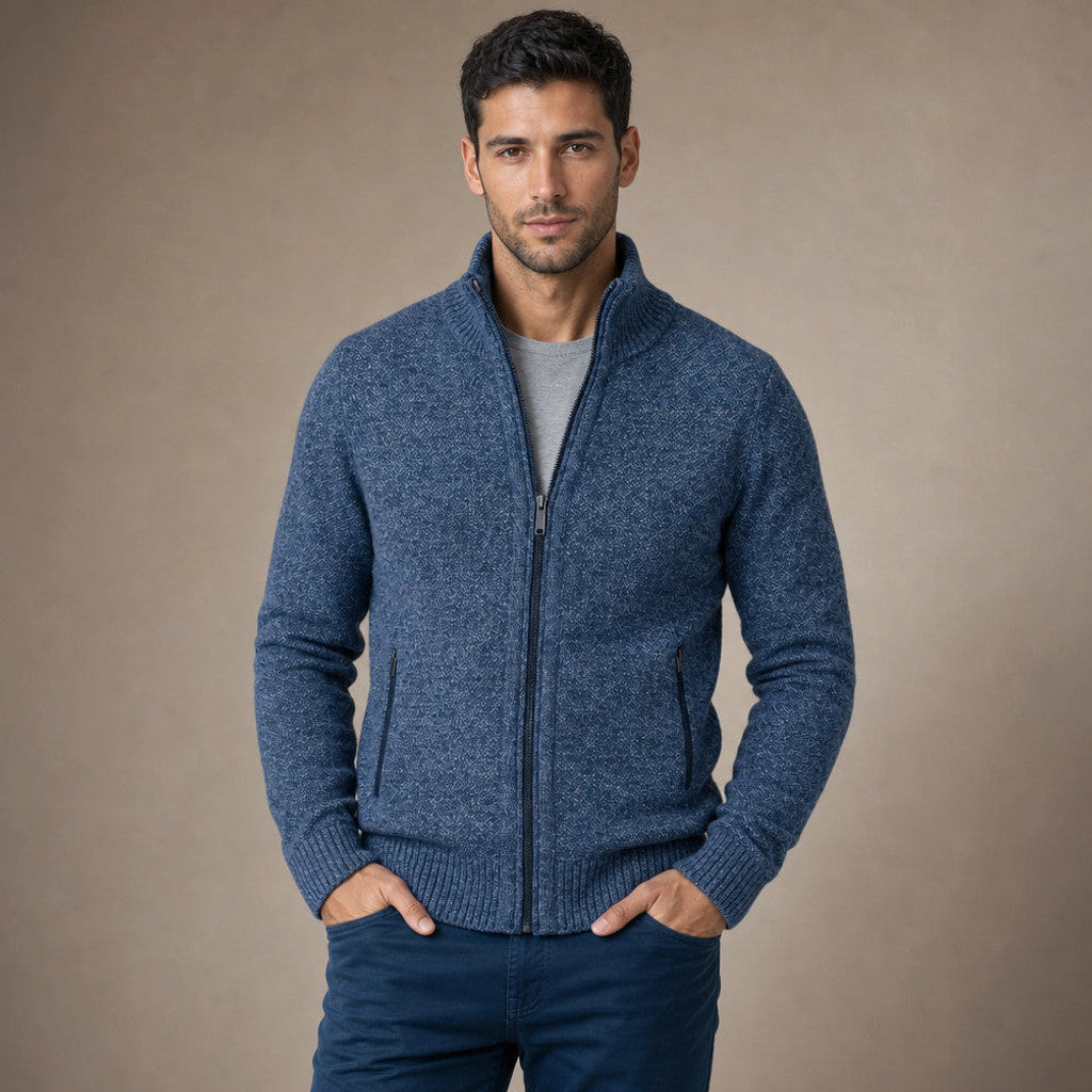 Aldous | Quarter Zip Sweater Merino Knit Slim Fit in Blue – Premium Editorial
