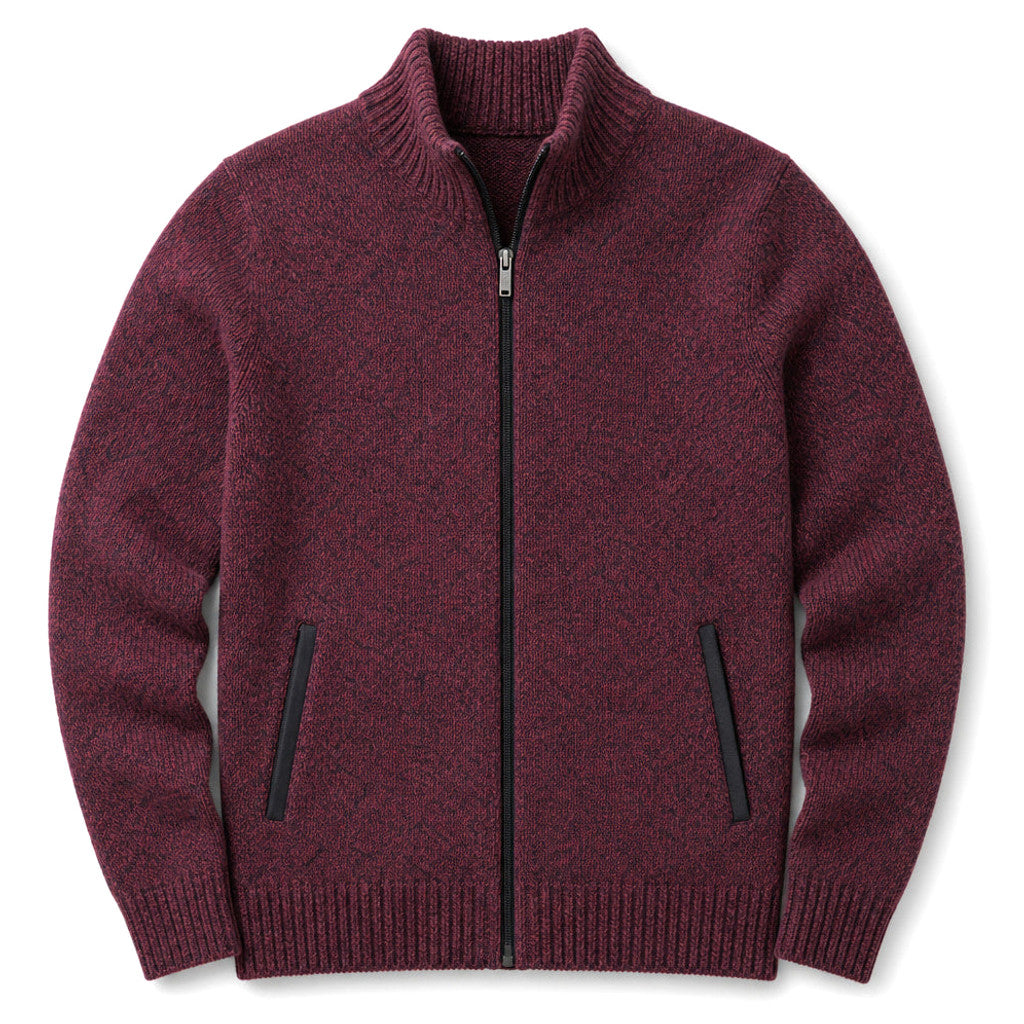 Aldous | Quarter Zip Sweater Merino Knit Slim Fit Burgundy – Product Photo