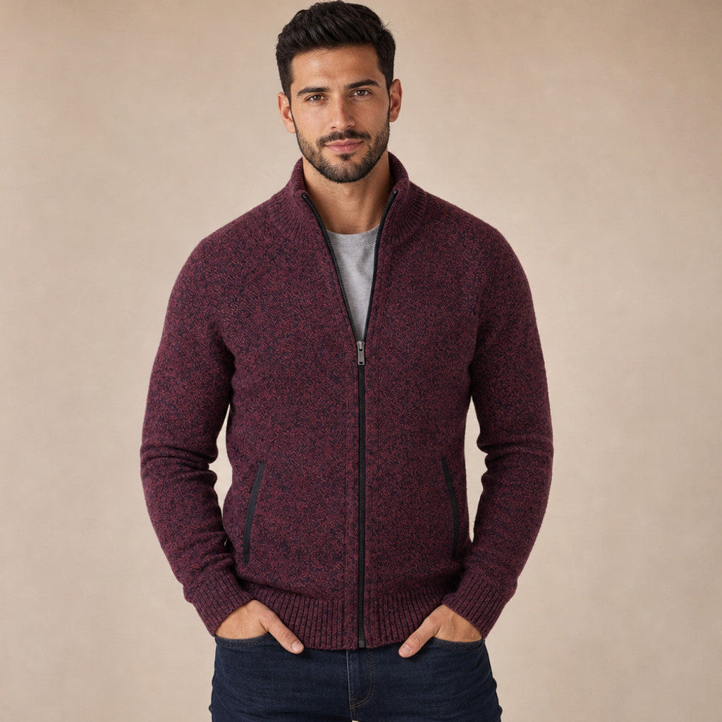 Aldous | Quarter Zip Sweater Merino Knit Slim Fit in Burgundy – Premium Editorial