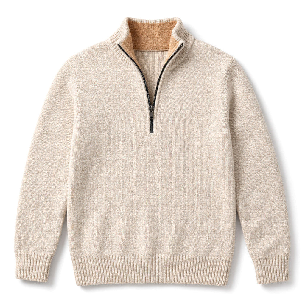 Aldous | Quarter Zip Sweater Merino Knit Slim Fit Cream – Product Photo