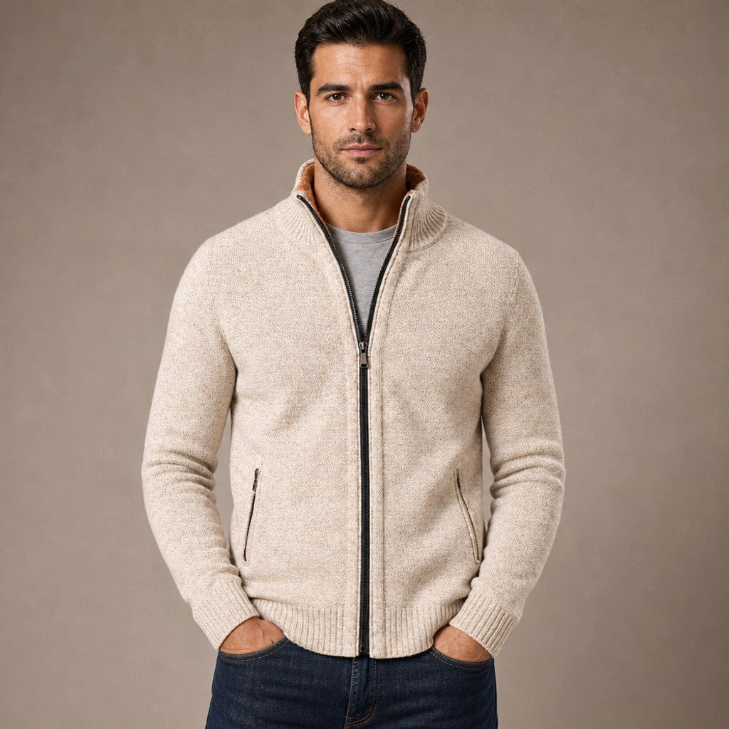 Aldous | Quarter Zip Sweater Merino Knit Slim Fit in Cream – Premium Editorial