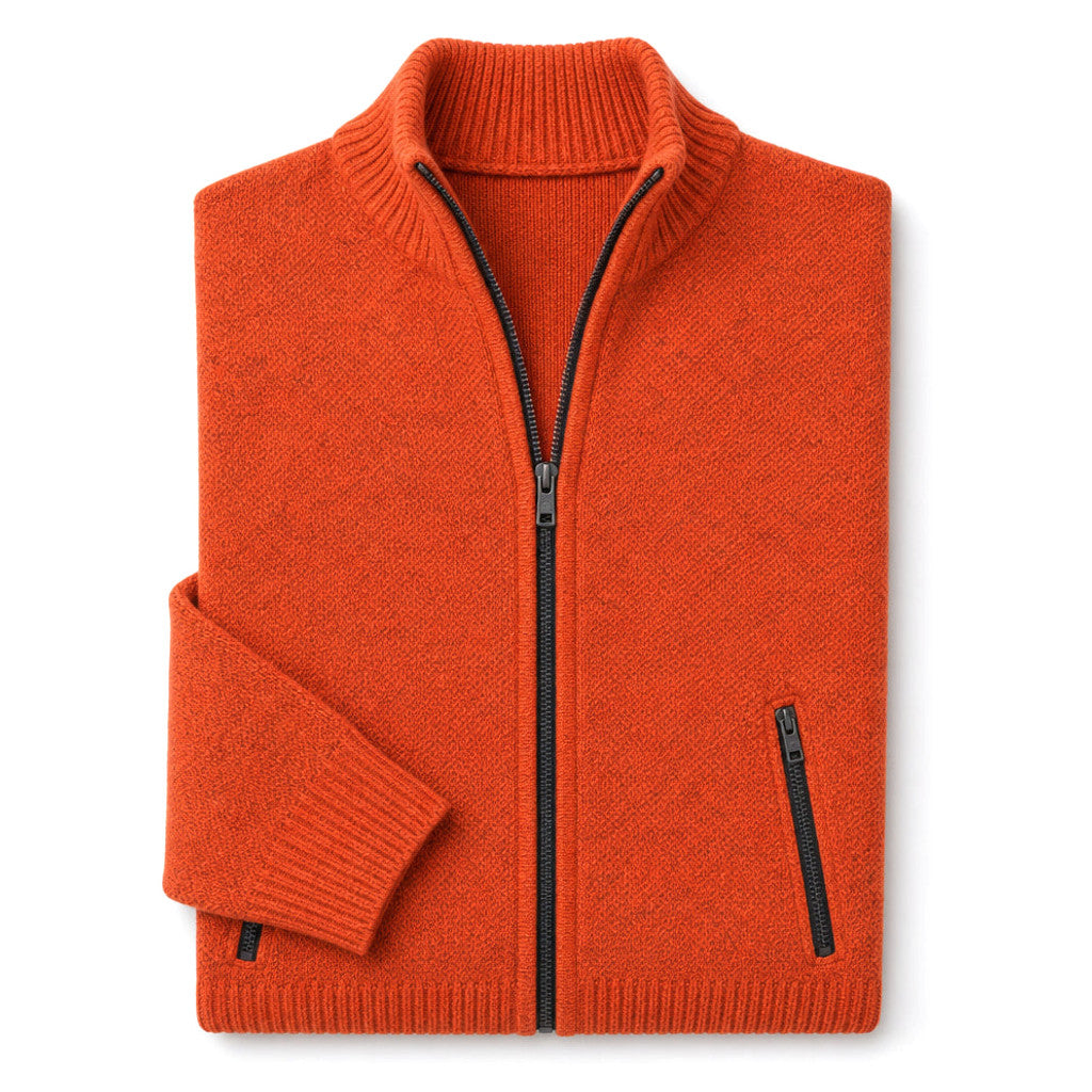Aldous | Quarter Zip Sweater Merino Knit Slim Fit Orange – Product Photo