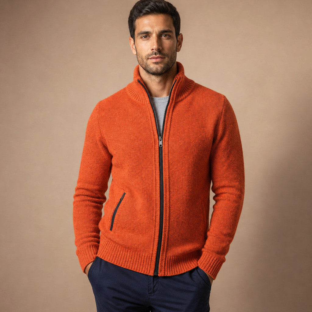 Aldous | Quarter Zip Sweater Merino Knit Slim Fit in Orange – Premium Editorial