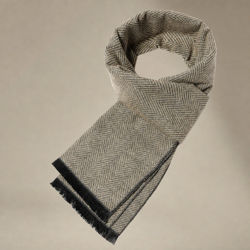 Cashmere Scarf Soft Knit Khaki – Side Angle View