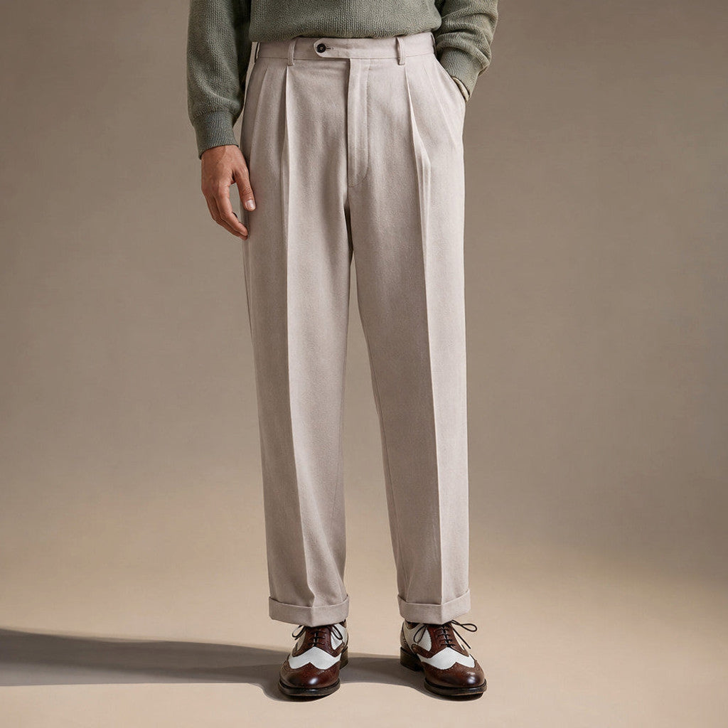 Alverstone | Dress Pants Pleated Front Cuffed Hem in Beige – Premium Editorial