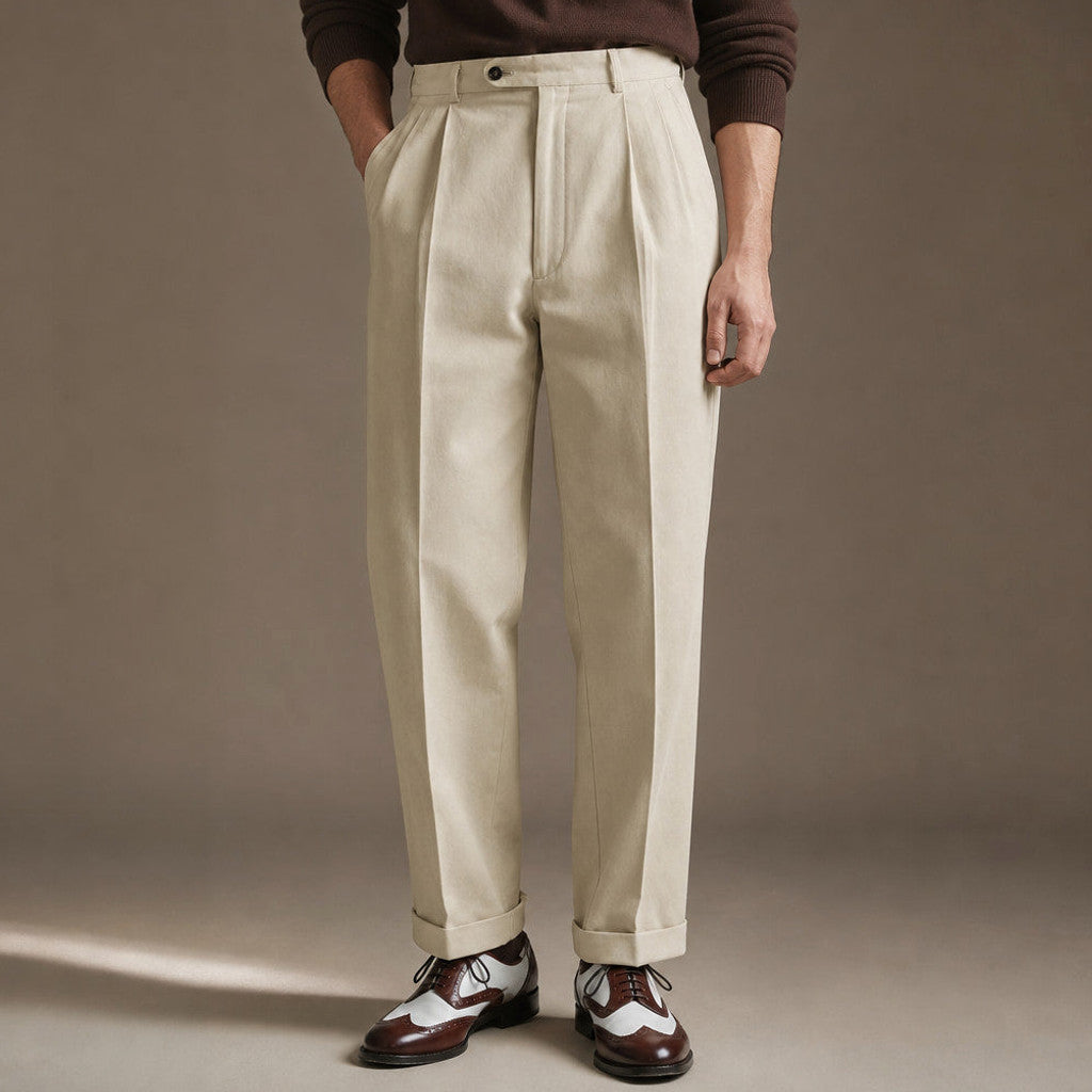 Alverstone | Dress Pants Pleated Front Cuffed Hem Khaki – Product Photo