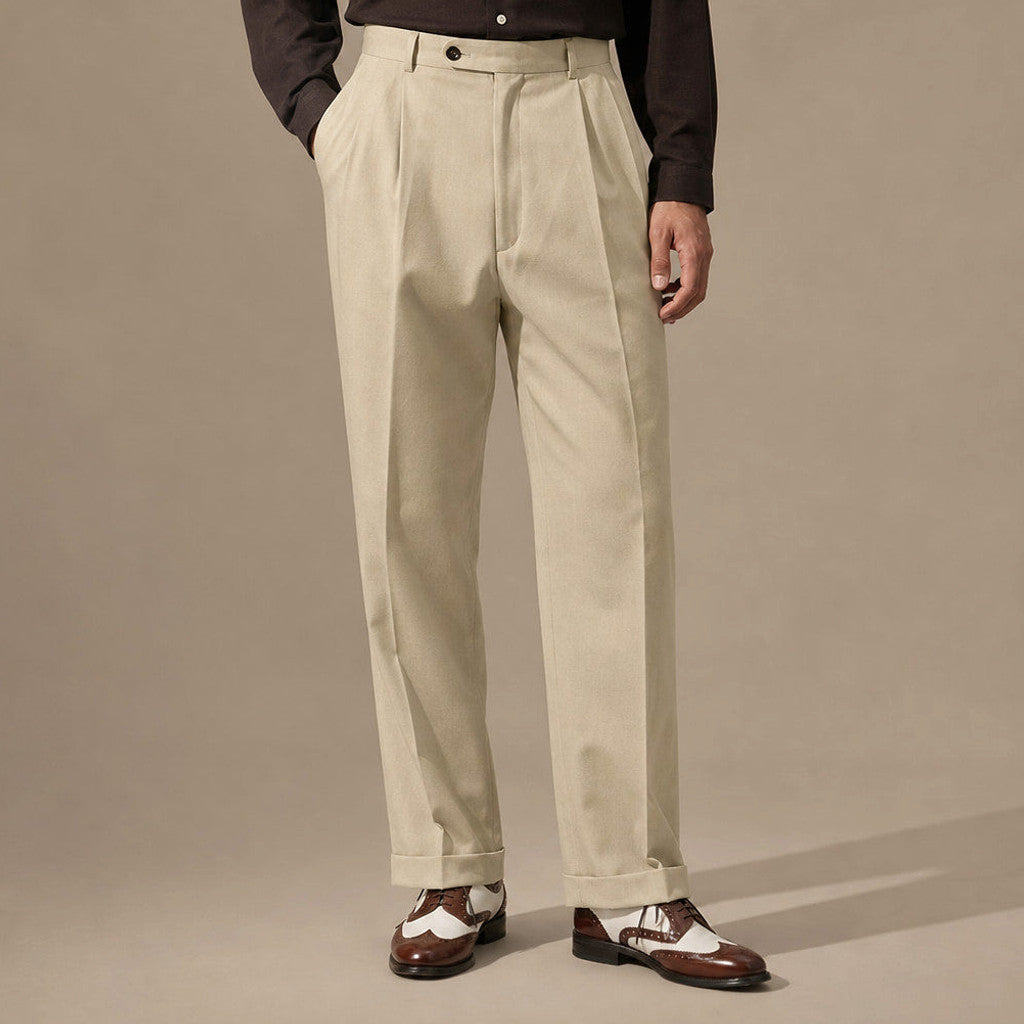 Alverstone | Dress Pants Pleated Front Cuffed Hem in Khaki – Premium Editorial