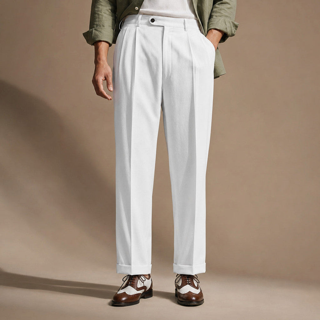 Alverstone | Dress Pants Pleated Front Cuffed Hem White – Product Photo