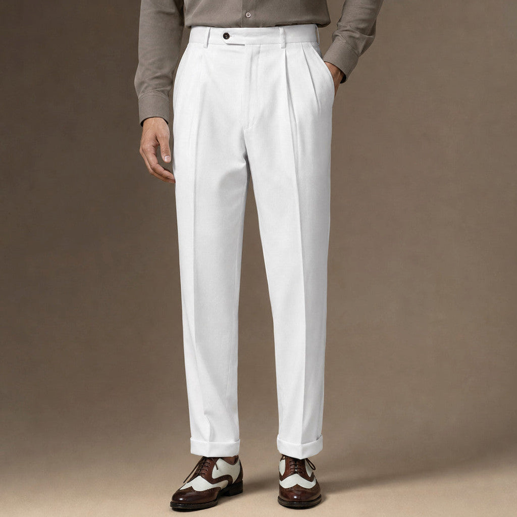 Alverstone | Dress Pants Pleated Front Cuffed Hem in White – Premium Editorial