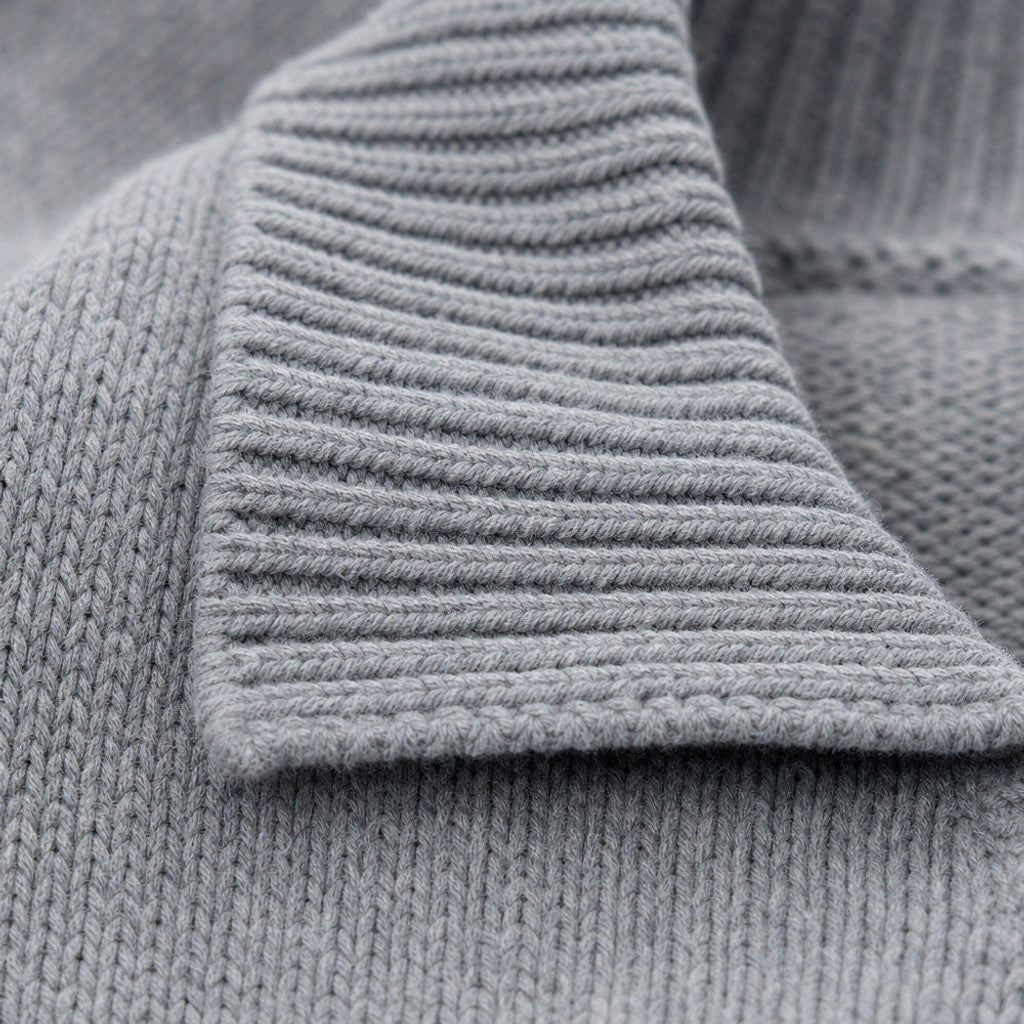 Ardleigh | Argyle Knit Jumper Structured Collar Grey – Fabric and Detail Close-Up