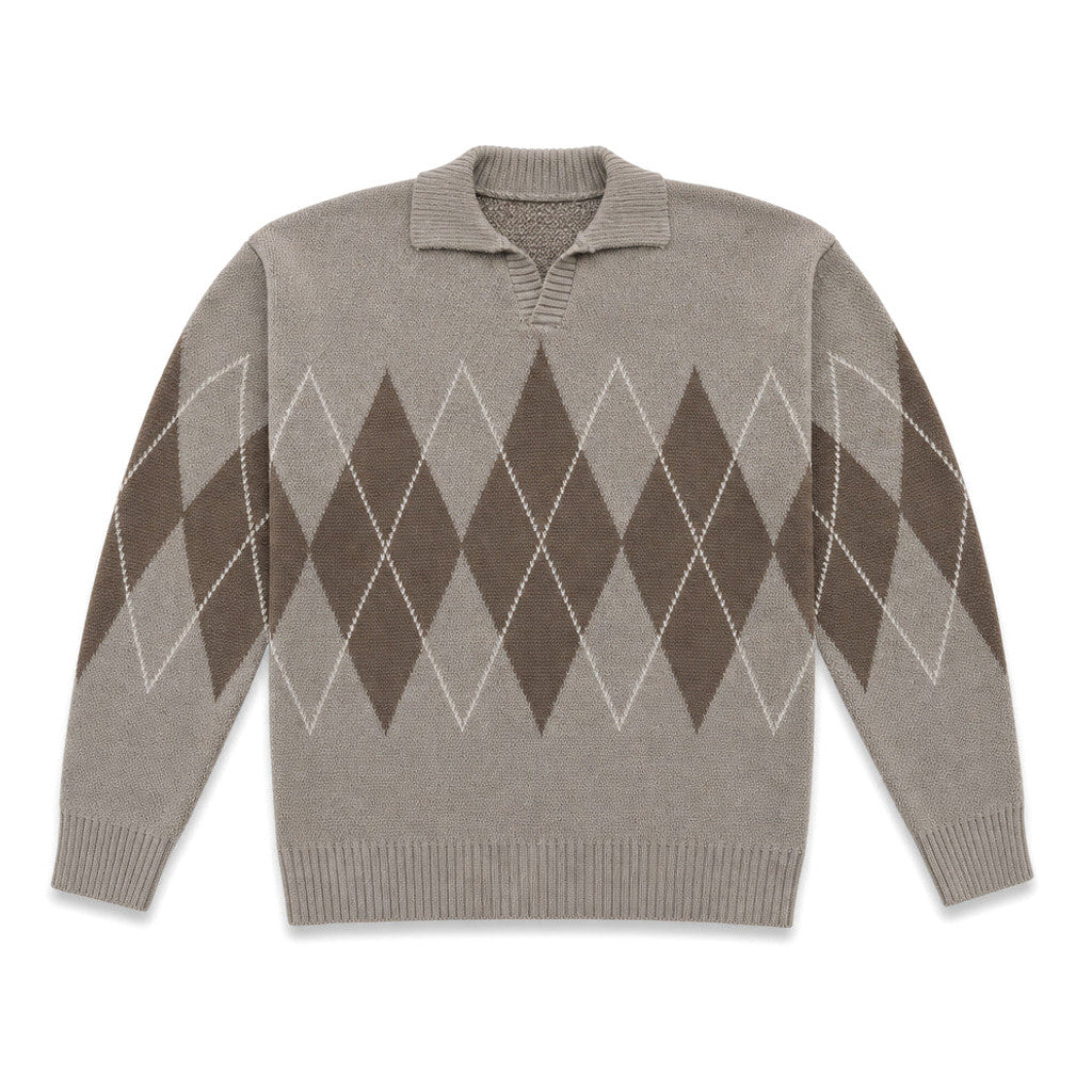 Ardleigh | Argyle Knit Jumper Structured Collar Taupe – Product Photo