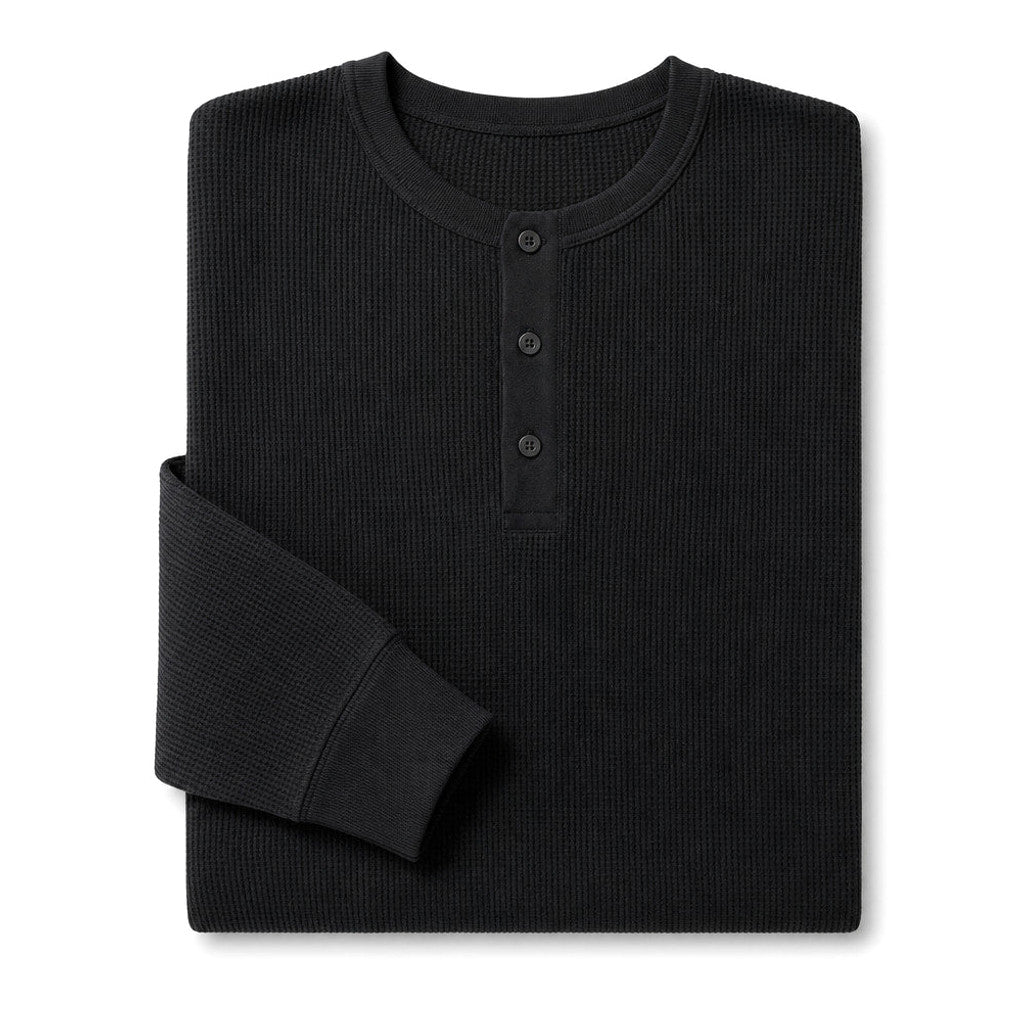 Armond | Henley T Shirt Waffle Knit Cotton Black – Product Photo