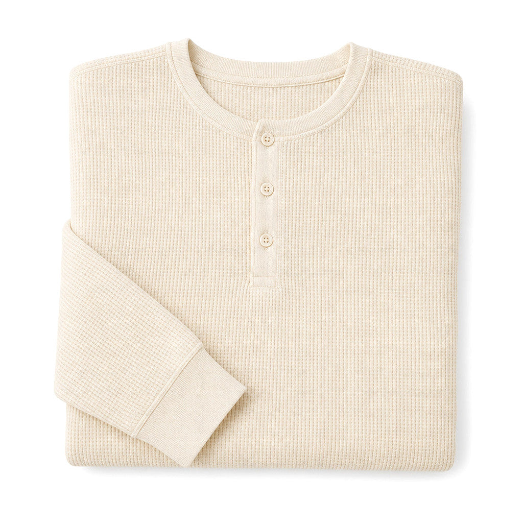 Armond | Henley T Shirt Waffle Knit Cotton Ivory – Product Photo