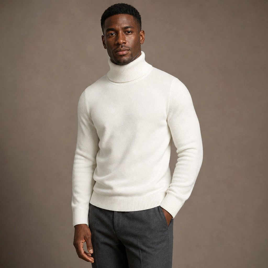 Arnold | Turtleneck Sweater Merino Wool White – Side Angle View