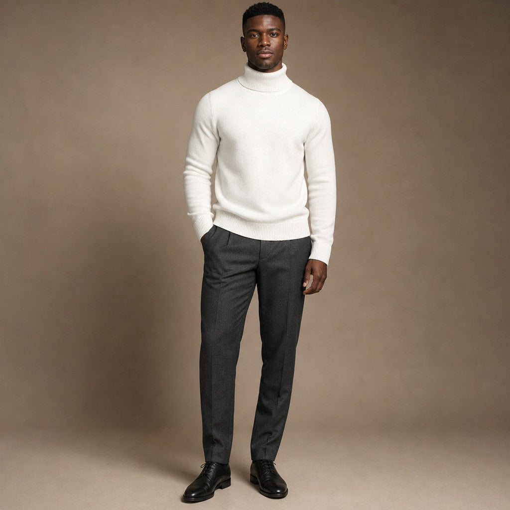 Arnold | Turtleneck Sweater Merino Wool White – Full Look