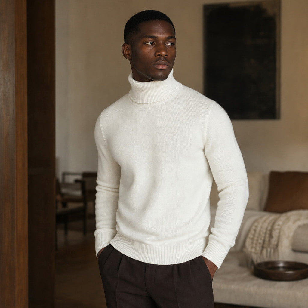 Arnold | Turtleneck Sweater Merino Wool White – Styled Editorial Shot