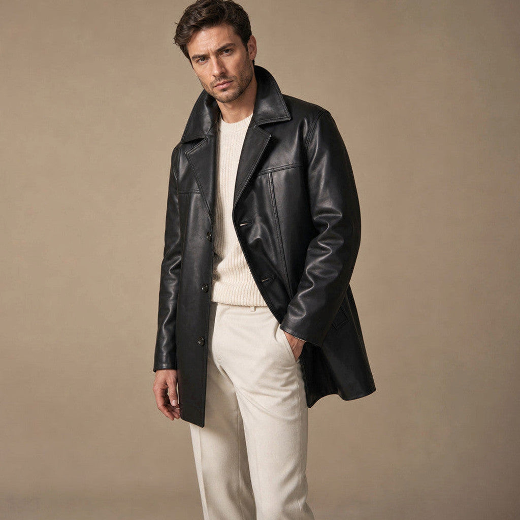 Arson | Leather Suit Coat Single Breasted Black – Product Photo
