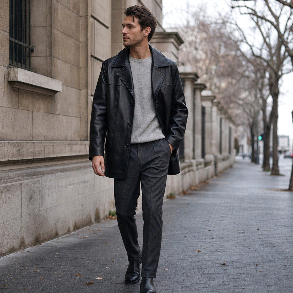Arson | Leather Suit Coat Single Breasted Black – Product Photo