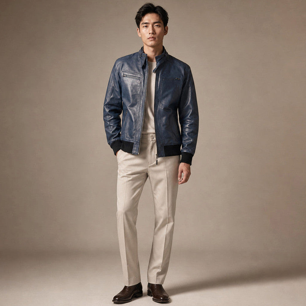 Arthur | Bomber Jacket Snap Collar Blue – Product Photo