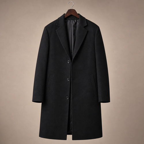Ashbourne | Wool Overcoat Single Breasted Black Black – Product Photo