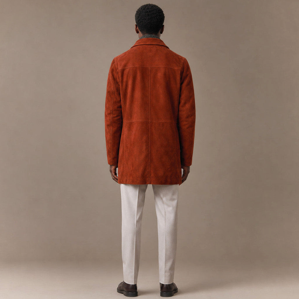 Ashworth | Suede Car Coat Faux Fur Lined Rust Brown – Product Photo