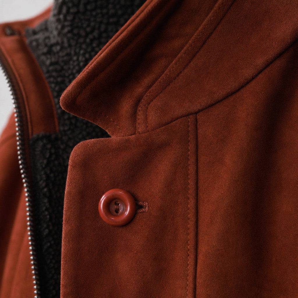 Ashworth | Suede Car Coat Faux Fur Lined Rust Brown – Product Photo