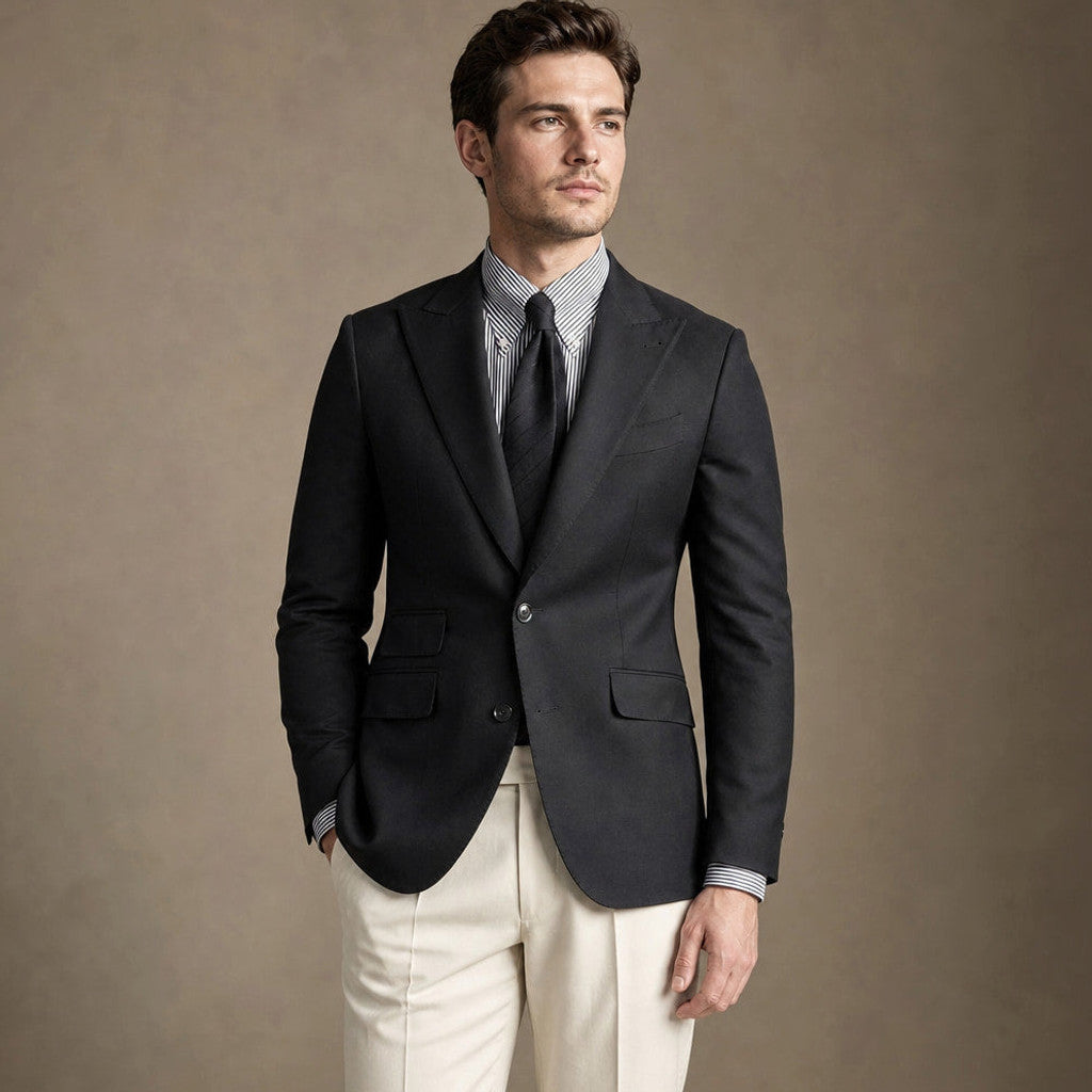 Atcon | Blazer Half Lined Neapolitan Cut Black – Side Angle View